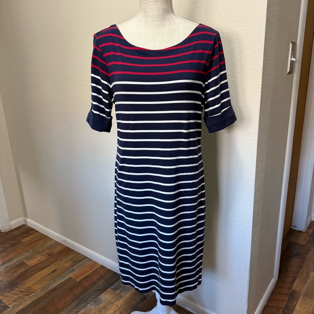 Karen Scott Sport - Navy with Red & White Stripes Dress - Size Medium
